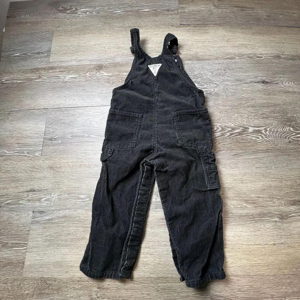 OshKosh Overalls Unisex 24M Black Corduroy Penguin Embroidered Skiing Vintage